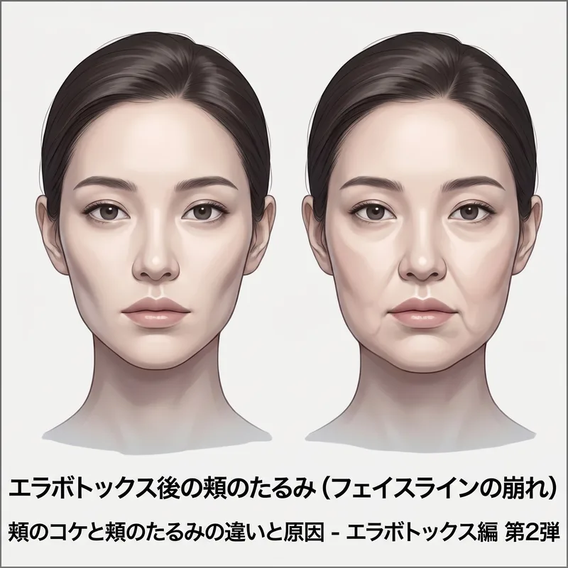 エラボトックス前後の頬のたるみ比較イラスト
