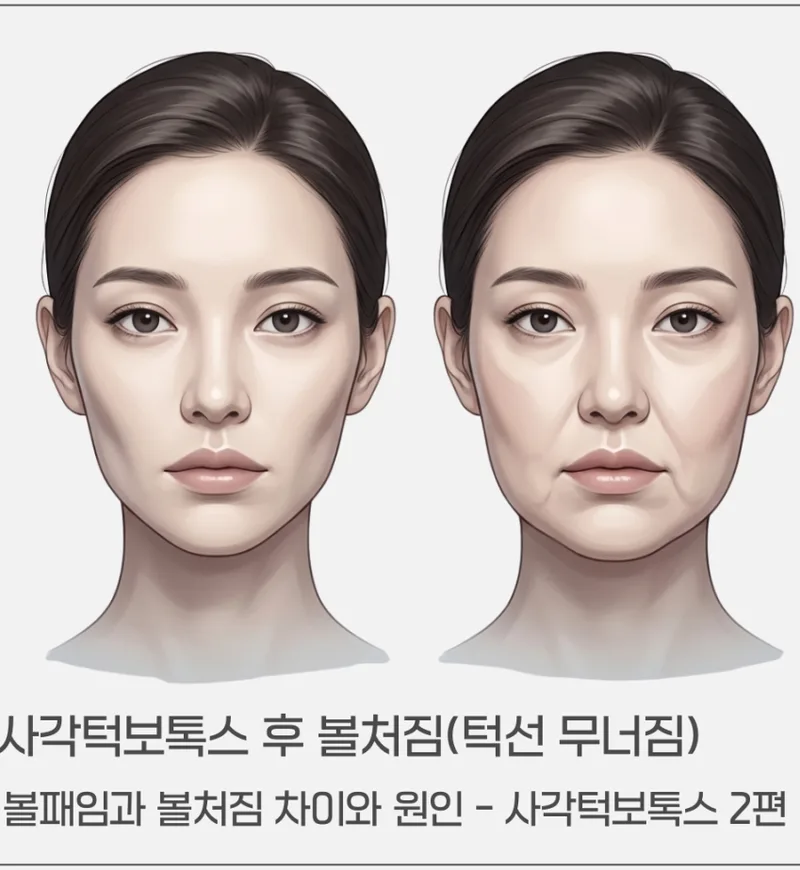 사각턱 보톡스 전후 볼처짐(턱선 무너짐) 비교 일러스트