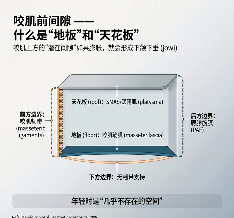 Premasseter space解剖结构 — 底部、顶部、前后边界图