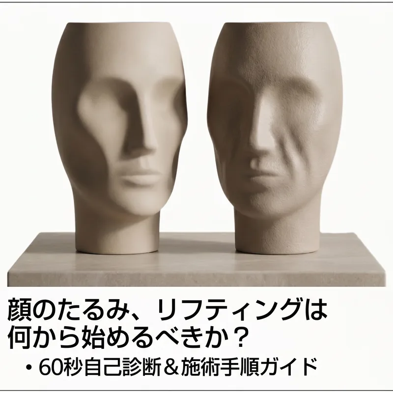 ボリューム損失型と皮膚弛緩型のたるみを比較する顔の彫刻モデル