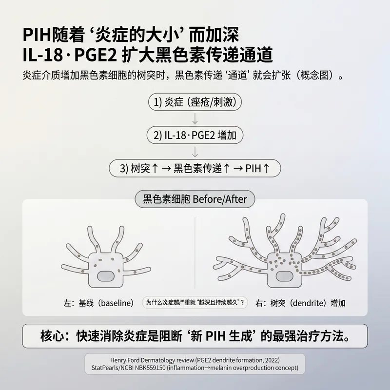 炎症介质扩大黑色素细胞树突的PIH发生机制