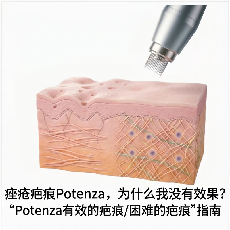 Potenza射频微针手柄向皮肤截面传递能量的3D示意图