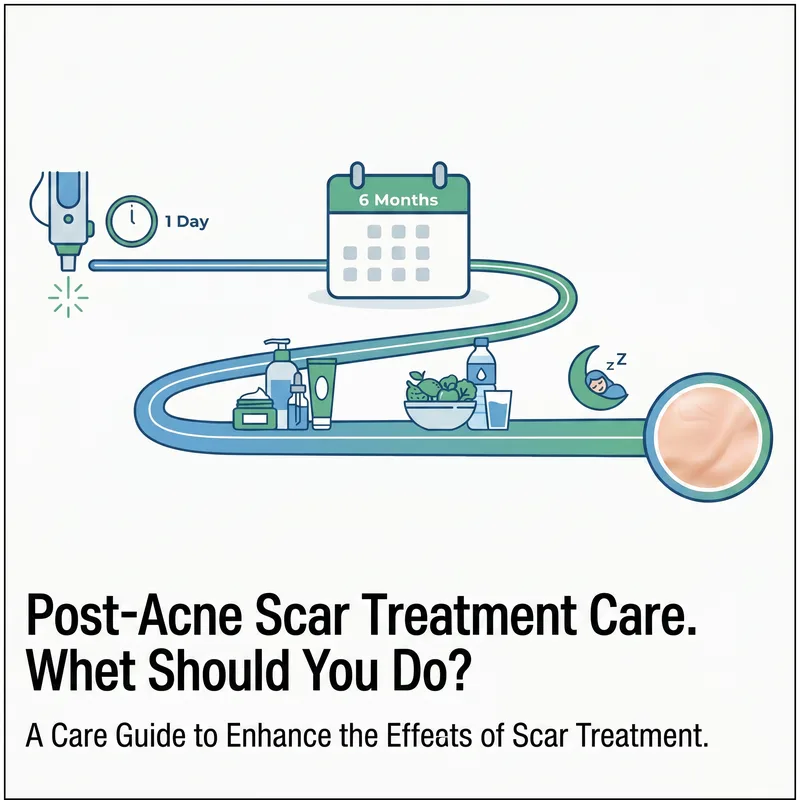 Acne scar post-treatment 6-month care roadmap illustration