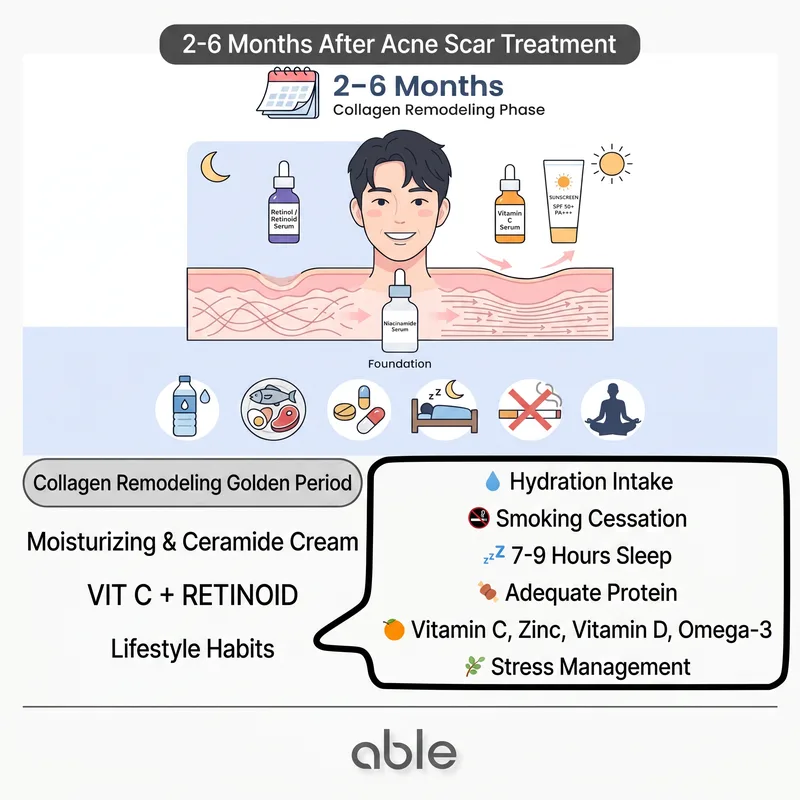Acne scar treatment months 2-6 collagen remodeling phase skincare and lifestyle guide