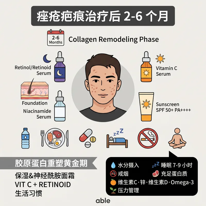 痘疤治疗后2-6个月胶原蛋白重塑期护肤和生活习惯指南
