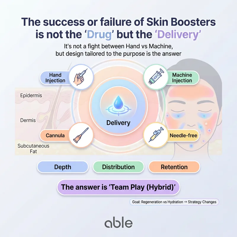 Skin booster delivery methods — manual, machine, cannula, needle-free comparison