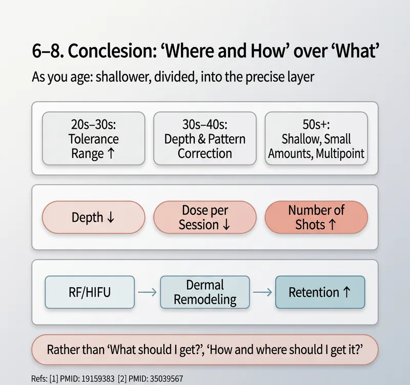 Age-based skin booster strategy — depth, dose, and RF/HIFU combination