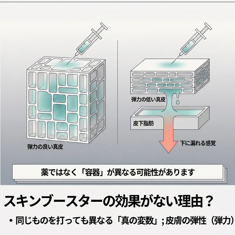 弾力のある真皮と弾力の低い真皮へのスキンブースター注入比較