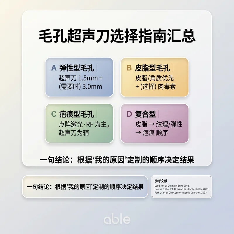 按毛孔原因定制治疗策略：皮脂型、弹力型、遗传型各自一线治疗方向图