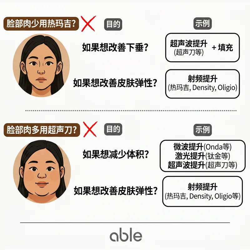 根据面部脂肪量选择提拉治疗方案的信息图