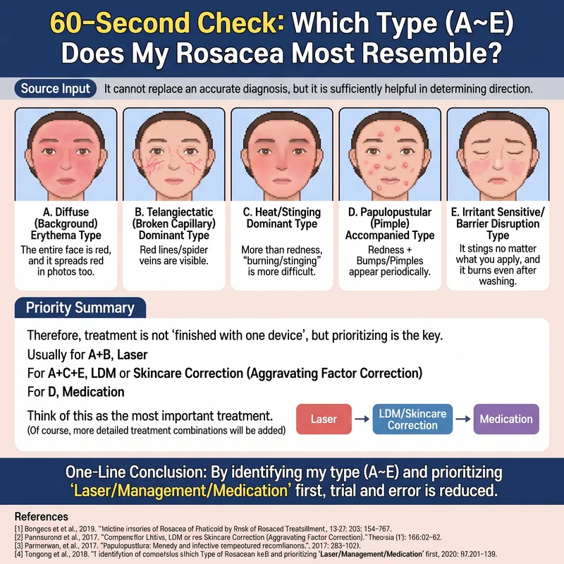 Self-diagnosis checklist for redness types A through E