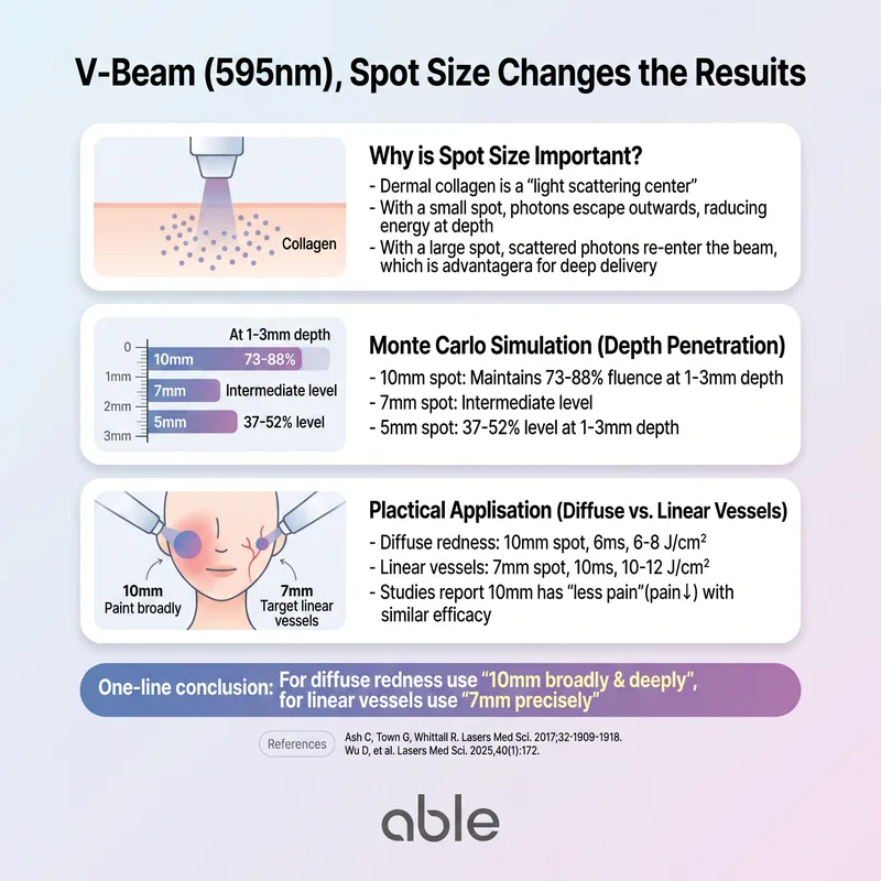 V-Beam 595nm laser depth penetration comparison by spot size
