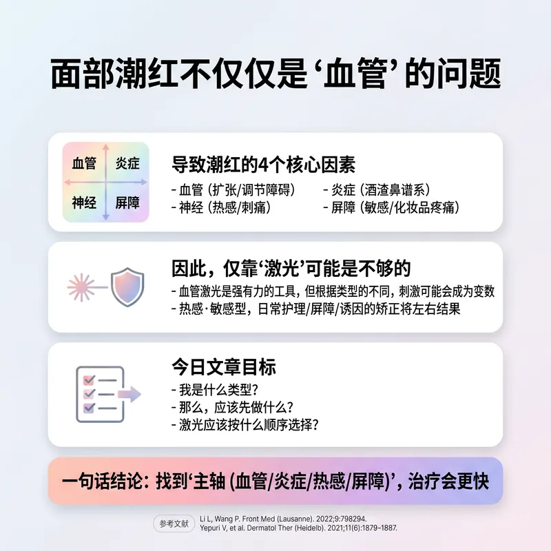 面部潮红四大轴心：血管、炎症、神经、屏障信息图