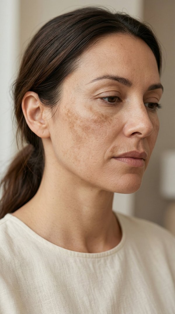 Woman with melasma and hyperpigmentation on cheekbone area - エイブル皮膚科 pigmentation treatment