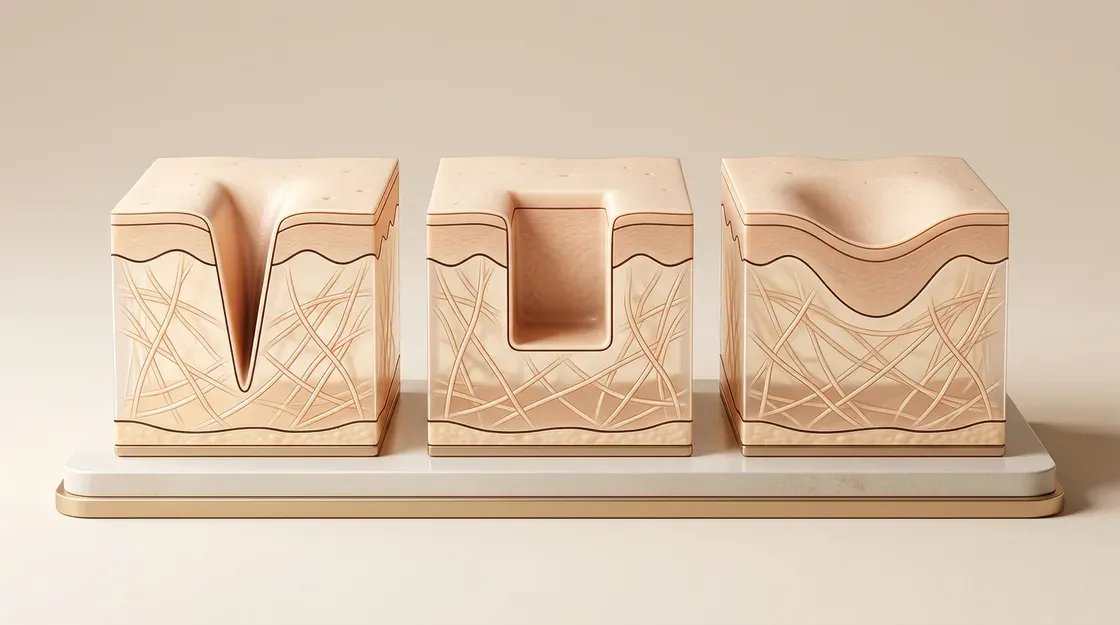 여드름 흉터 유형 비교 아이스픽 박스카 롤링 흉터 단면도 깊이별 치료 송파 에이블피부과